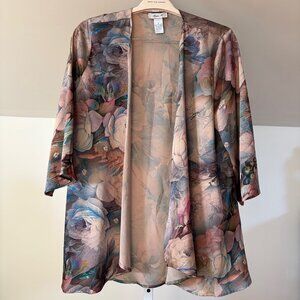 Vintage Satin Floral Open Kimono Jacket Ania.A Soft Romantic Flowy Medium